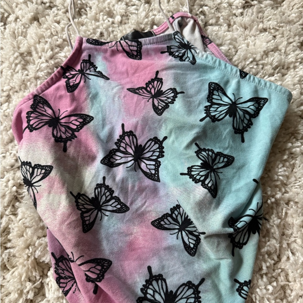 Multi-coloured tie-dye butterfly crop top cute retro shirt - Picture 4 of 4
